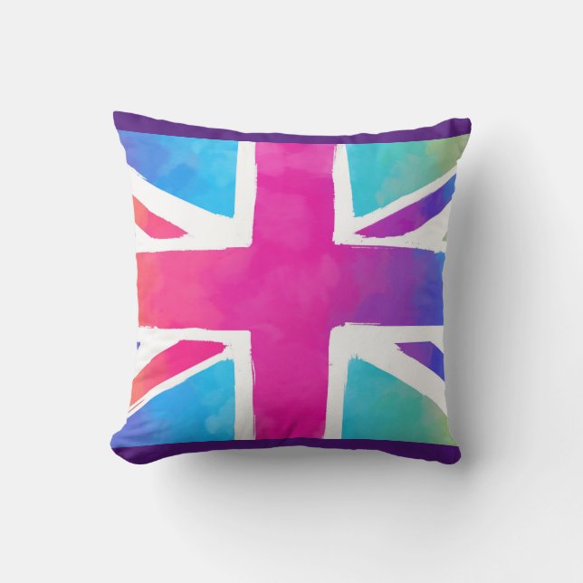 Coussin Union Jack Flag à Bright Watercolors (Recto)