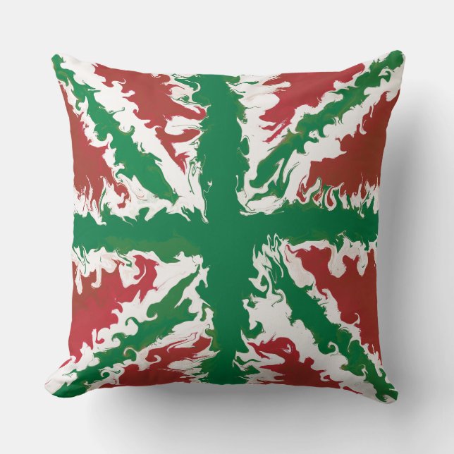 Coussin Union Jack Peint Royaume-Uni Art Rouge et vert lan (Recto)