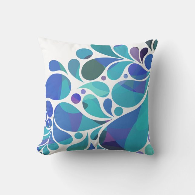 Coussin Unique Artsy Aqua Bleu, Motif d'aquarelle violet (Recto)