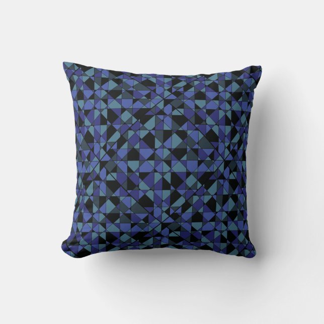 Coussin Unique Gras Hip Géométrique Bleu Cyan Gris Noir (Recto)