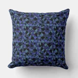 Coussin Unique Gras Hip Géométrique Bleu Cyan Gris Noir