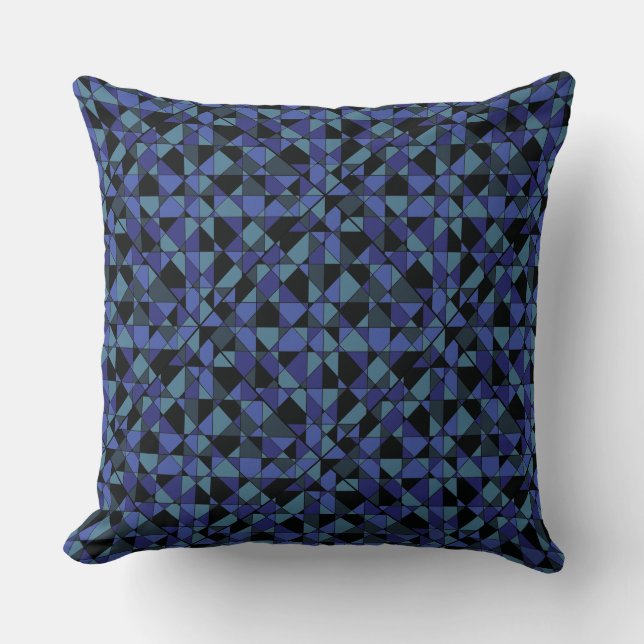 Coussin Unique Gras Hip Géométrique Bleu Cyan Gris Noir (Recto)