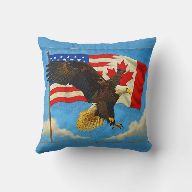 Coussin Unité - Drapeau du Canada, Drapeau américain et Ai (Verso)