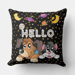 Coussin Univers amusant dessin animé noir planète enfants 