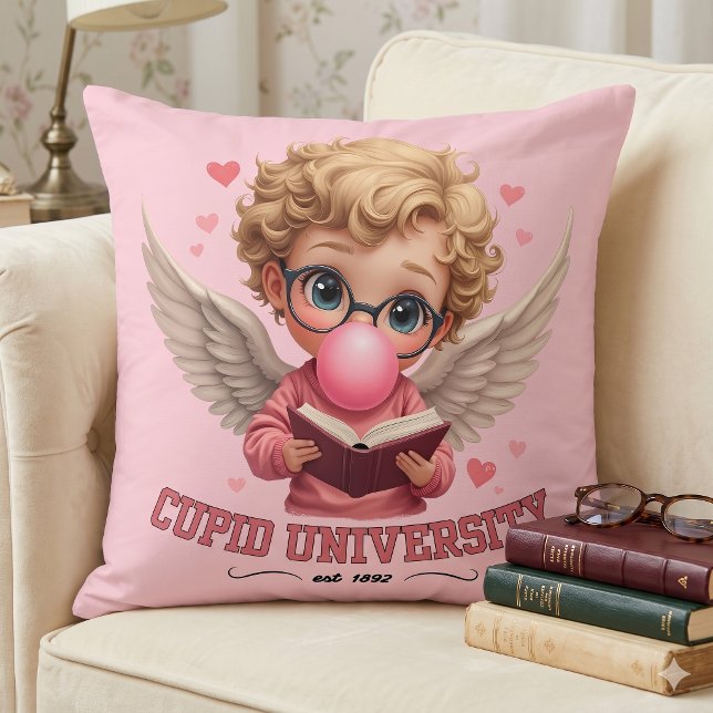Coussin Université Cupidon Mignonne Ange Bubble Gum Esthét (Cute Cupid University Bubblegum Angel Aesthetic Throw Pillow)