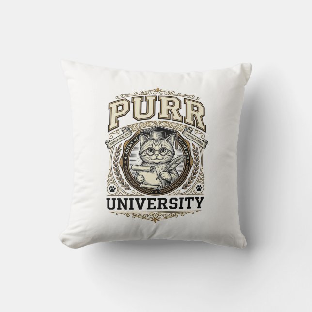 Coussin Université Ronronnement Chat Fausse Université Aca (Recto)