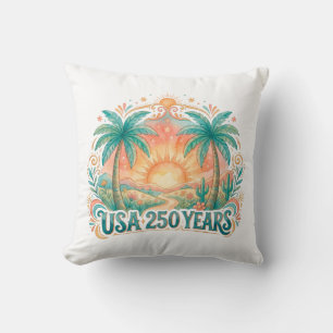 Coussin USA 250 Ans Palmiers Patriotique Lever de Soleil D