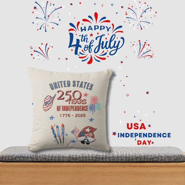 Coussin USA 250th Anniversary Patriotic Gnome Throw Pillow (USA 250th Anniversary Patriotic Gnome Throw Pillow)
