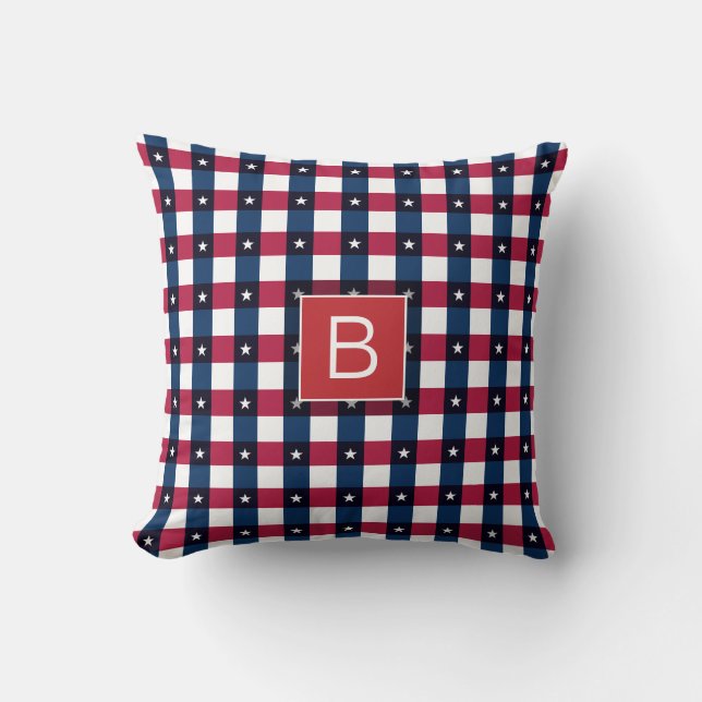 Coussin USA Motif Stars Rouge Blanc Bleu Monogramme Person (Recto)