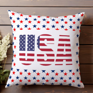 Coussin USA Patriotique Juillet Rouge Blanc Bleu Étoiles