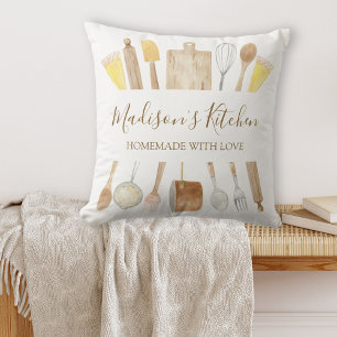 Coussin Ustensiles de cuisine personnalisés à l'aquarelle 