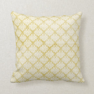 Coussin utilisé blanc jaune de motif de damassé