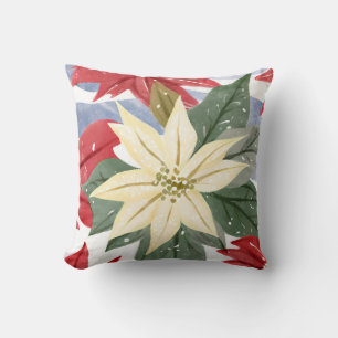 Coussin Vacances de Noël blanc Poinsettia