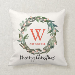Coussin Vacances de Noël Monogram Green Wreath