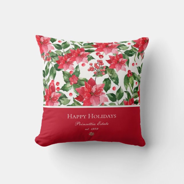 Coussin Vacances de Noël Personnalisé Poinsettia Motif (Recto)