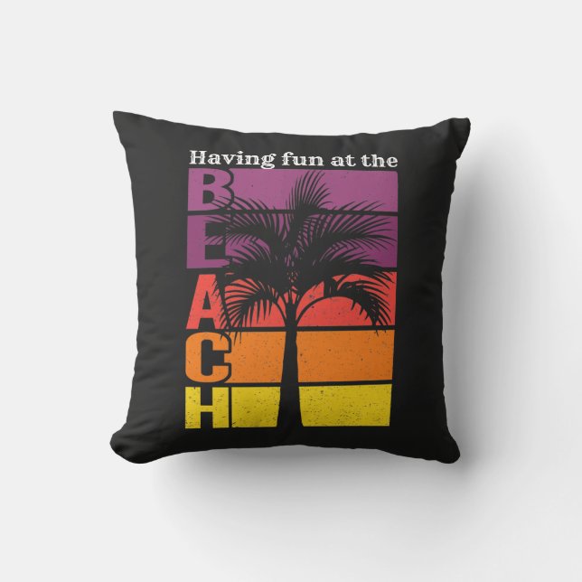 Coussin Vacances d'été S'amuser à la plage Retro (Recto)