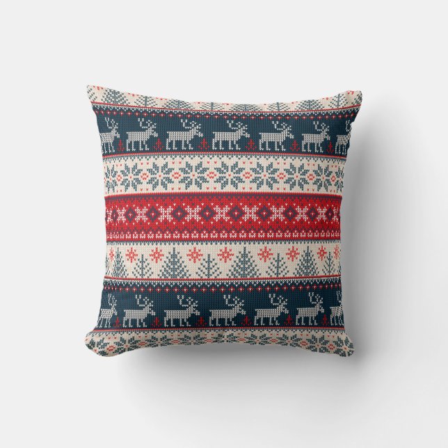 Coussin Vacances Faux Knit Motif Nordic Thème Noël (Recto)