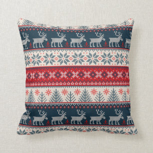 Coussin Vacances Faux Knit Motif Nordic Thème Noël
