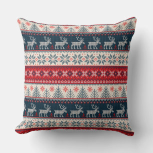 Coussin Vacances Faux Knit Motif Nordic Thème Noël