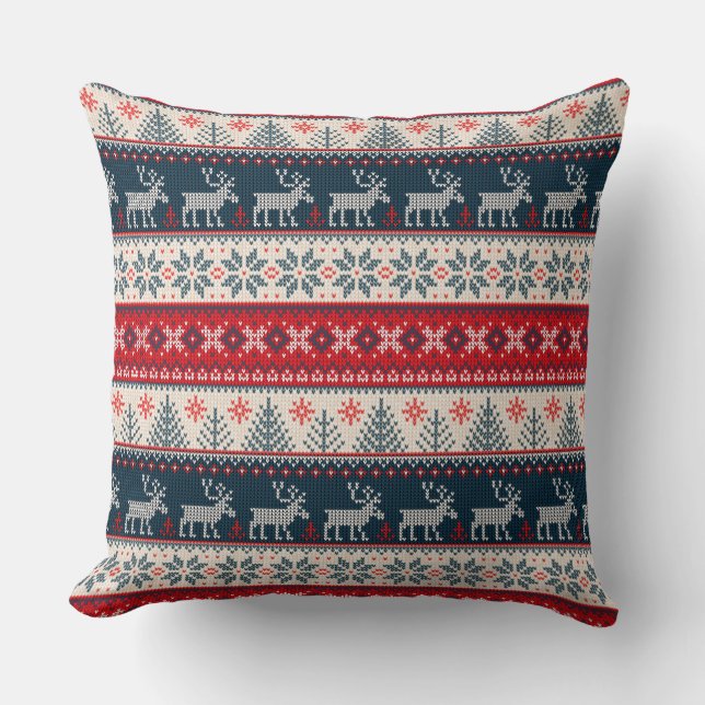 Coussin Vacances Faux Knit Motif Nordic Thème Noël (Recto)