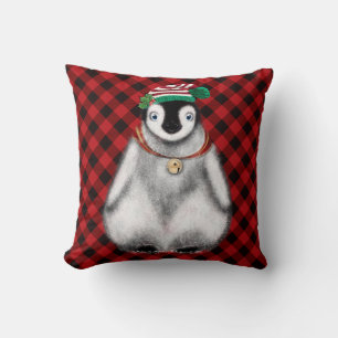 Coussin Vacances festives mignonnes Pingouin rouge noir pl