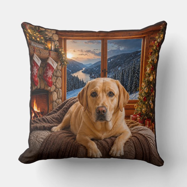 Coussin Vacances Labrador jaune  (Recto)