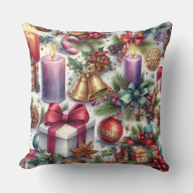 Coussin Vacances Motif de Noël Watercolor (Recto)