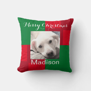 Coussin Vacances photo de chien mignon rouge et vert