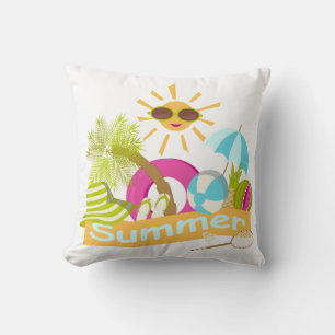 Coussin Vacances plage d'été soleil souriant en lunettes d