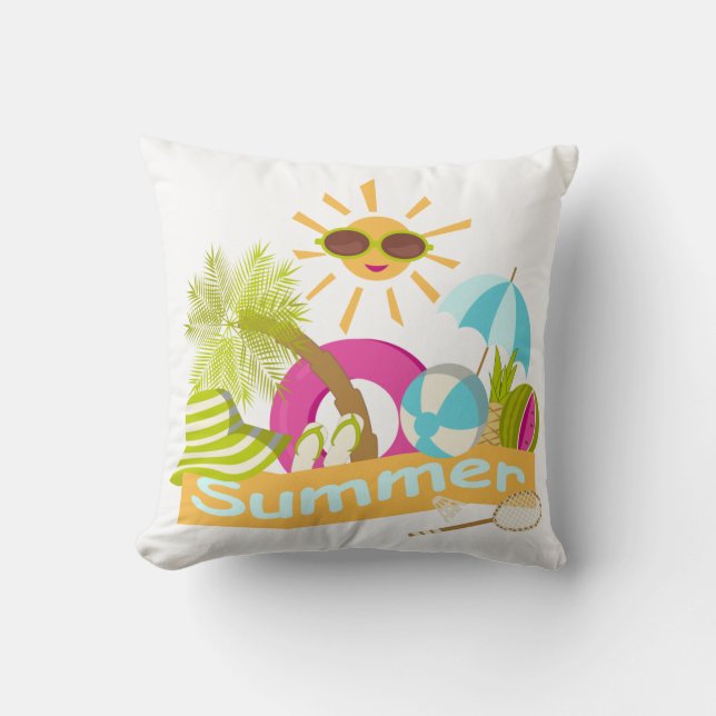 Coussin Vacances plage d'été soleil souriant en lunettes d (Recto)