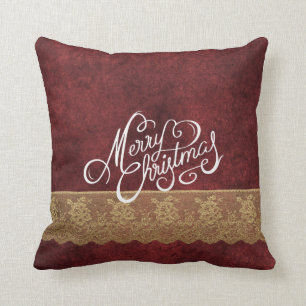 Coussin Vacances rouges d'or de dentelle de velours de
