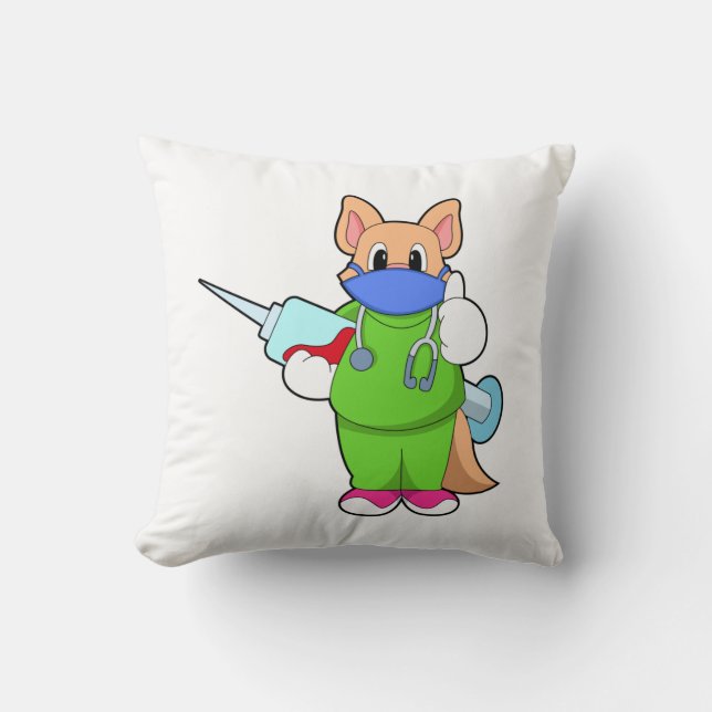 Coussin Vaccination au chat avec seringue (Recto)