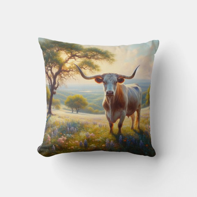 Coussin Vache à landes du printemps du Texas (Recto)
