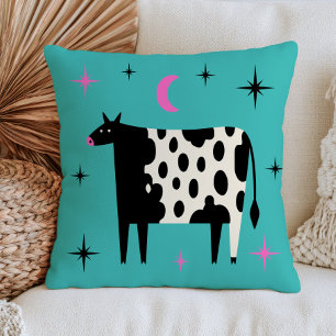 Coussin Vache avec étoiles et lune bleu turquoise