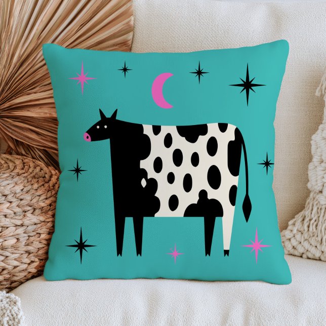 Coussin Vache avec étoiles et lune bleu turquoise  (Créateur téléchargé)