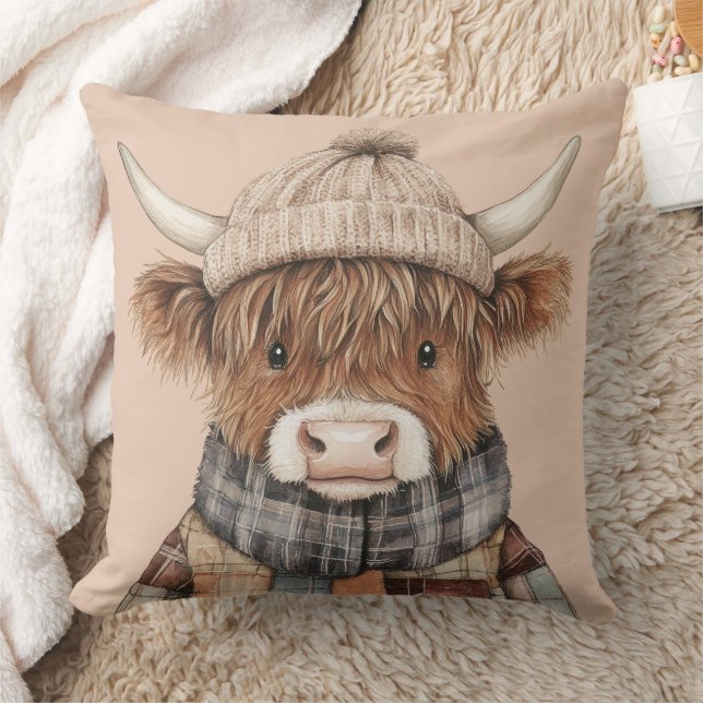 Coussin Vache Boho Highland en crème Casquette (Couverture)
