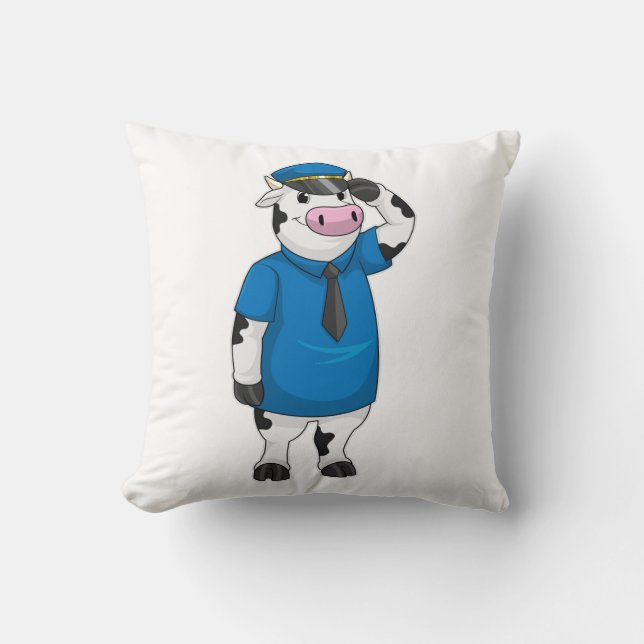 Coussin Vache comme agent de police avec casquette de poli (Recto)