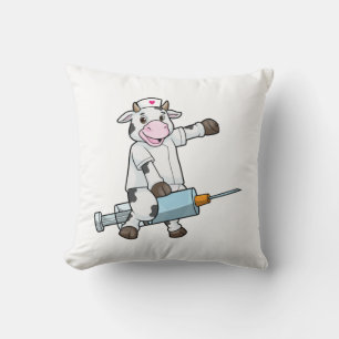 Coussin Vache comme infirmière avec coeur et seringue