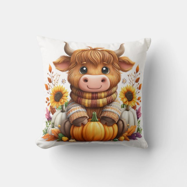 Coussin Vache confortable avec citrouille et tournesols (Recto)