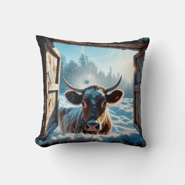 Coussin Vache dans la neige (Recto)
