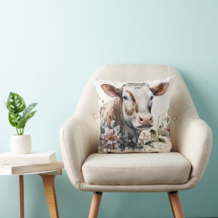 Coussin Vache d'aquarelle en Fleur sauvage