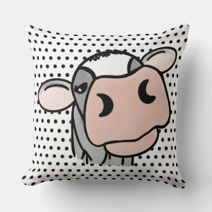 Coussin vache de dessin animé noir blanc rose baiser gris