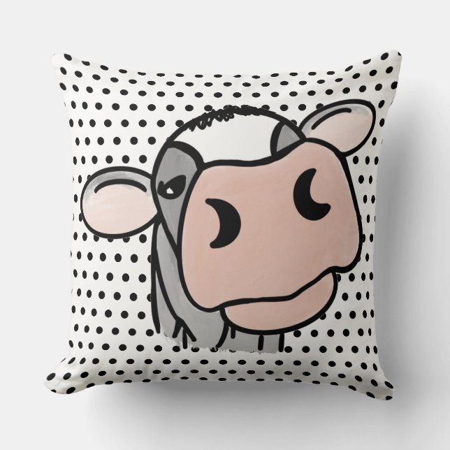 Coussin vache de dessin animé noir blanc rose baiser gris  (Recto)