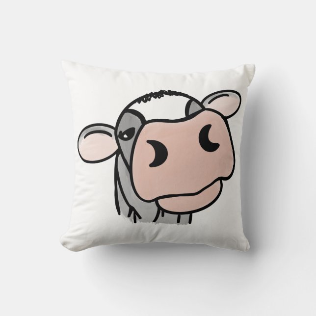 Coussin vache de dessin animé noir blanc rose baiser gris  (Recto)