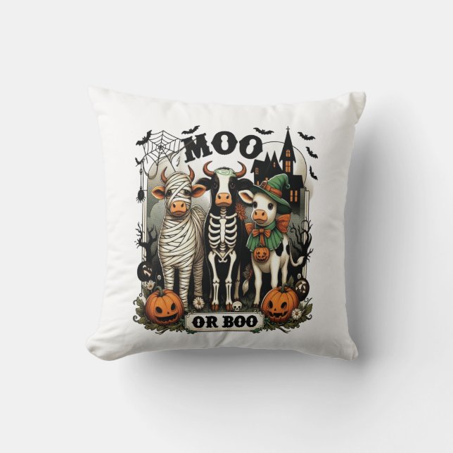 Coussin Vache de Halloween Moo ou Boo (Recto)