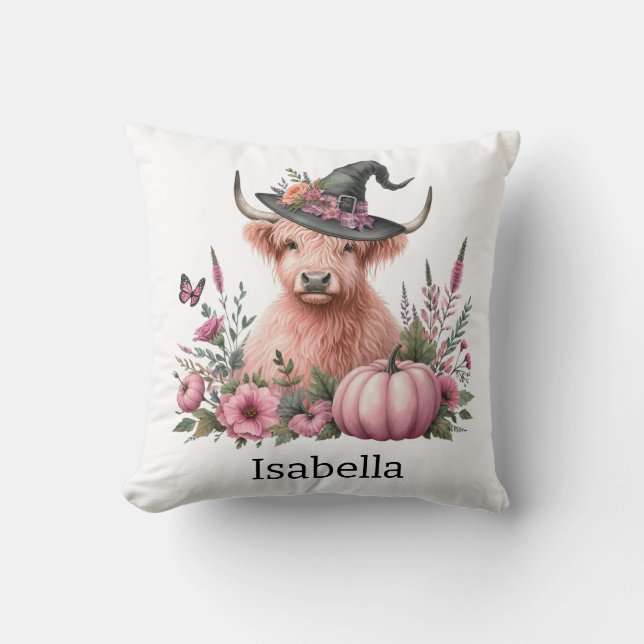 Coussin vache de haute-terre rose fleur citrouille (Recto)