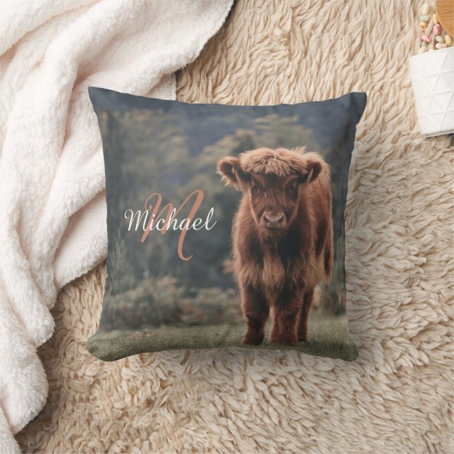 Coussin Vache de Highland calvaire herbe d'automne monogra (Couverture)