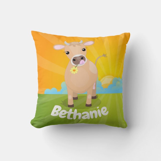 Coussin Vache de jersey de dessin animé mignonne et heureu (Recto)