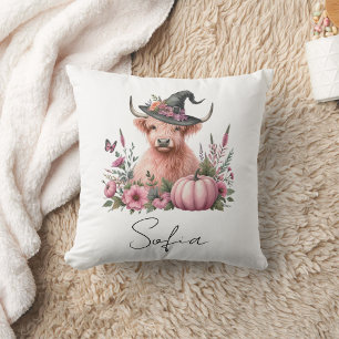 Coussin Vache de montagne fleurs citrouilles roses Jeter o