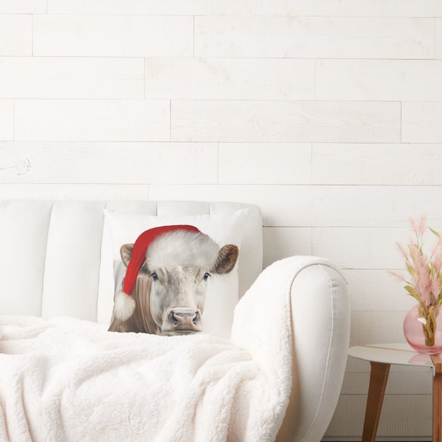 Coussin Vache de Noël avec chapeau de Père Noël (Canapé)